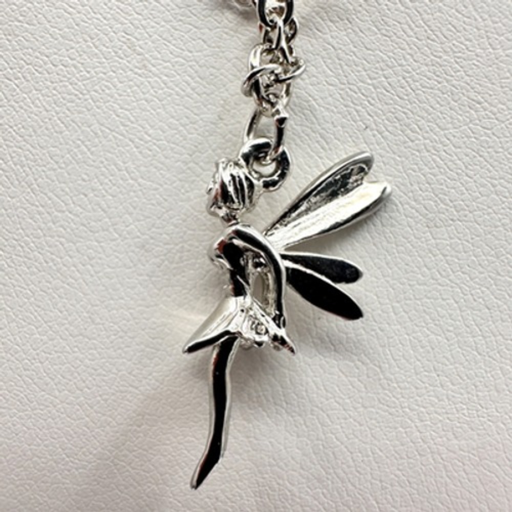 Vintage 90s Cookie Lee Fairy Pendant Necklace Silver Tone Tinkerbell Jewelry